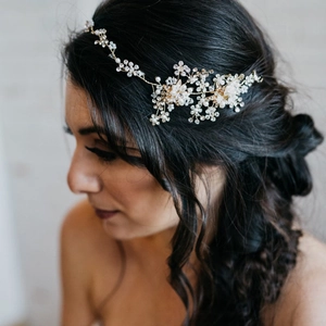 Gold Braut Haarranke Blume Künstliche Perle Strass Hochzeit Stirnband Elegant Böhmischen Wald Stil Haarschmuck Für Damen