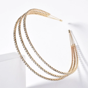 Serre-tête en Alliage Doré à 3 Couches Fait à la Main avec Strass Élégant Minimaliste Mariage Banquet Bijoux de Cheveux