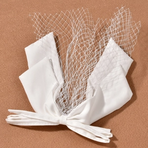 Pince à cheveux élégante avec nœud en satin blanc et voile résille pour mariage