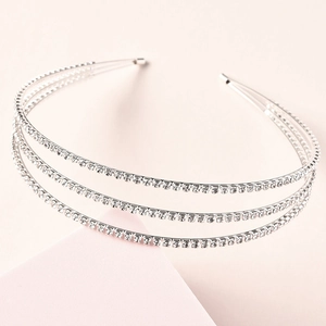 Serre-tête élégant à trois rangées de strass argentés pour mariées et accessoires