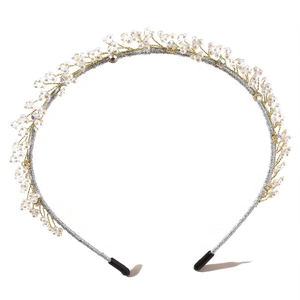 Elegant handmade pearl headband with sparkling rhinestones for wedding and parties