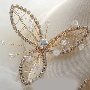 Épingle à Cheveux de Mariage Papillon Feuille en Fil Doré Fait Main avec Strass Perle Artificielle Accessoires de Cheveux Mariage Femme