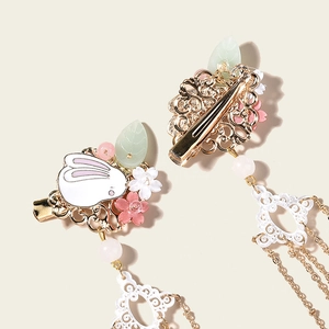 Hanfu rabbit hair clips with cherry blossoms and long tassels for girls