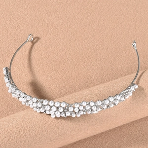 Eleganter Braut-Silber-Tiara mit weißen Perlen und funkelnden Strasssteinen für Hochzeiten