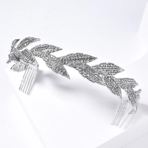 Peigne à Cheveux de Mariée Élégant en Alliage d'Argent avec Strass Design de Feuilles Serre-tête de Mariage pour Femmes Bijoux