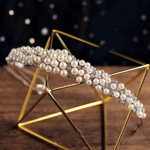Braut Hochzeit Haarreif Legierung Künstliche Perlenimitat Strass Krone Tiara Haarband Für Damen Elegant Party Bankett Haarschmuck