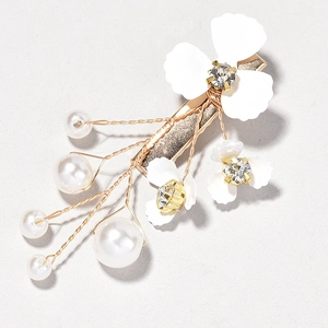Handmade bridal hair clips with white painted flowers and pearls on gold pins