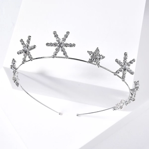 Bridal Wedding Silver Star Headband Rhinestone Hexagram Crown Hair Accessories For Women Elegant Bridal Tiara Hair Hoop