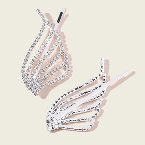 Set of two silver angel wing hair pins with sparkling rhinestones for bridal weddings