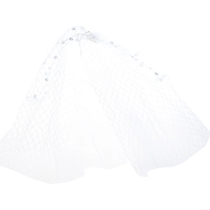 Elegant white bridal bow veil with sparkling beads and delicate mesh fabric decoration