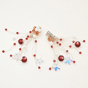 Barrettes étoile rouge avec perles et pompons pour robes de fête et mariages chinois