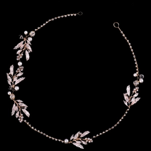 Korean Style Bridal Wedding Hair Vine Gold Alloy Leaf Rhinestone Artificial Pearl Hairband Elegant Women Party Hair Accessories