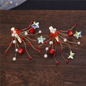 Pince à Cheveux Étoile Rouge Fait Main Alliage Künstliche Perle Gland Branche Mariée Mariage Accessoire Cheveux Festif Femmes Filles