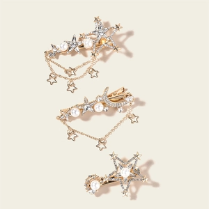 Vintage Gold Legierung Stern Mond Haarklammern Mit Künstliche Perle Strass Quaste Elegante Hochzeit Braut Haarnadeln Für Damen