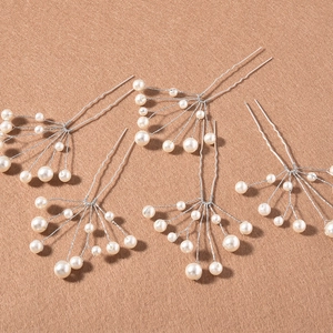 Lot de 5 épingles à cheveux de mariée avec perles et fil d'argent pour coiffure de fête