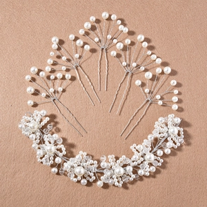 Parure de bijoux de cheveux de mariée avec bandeau perlé et épingles à cheveux en cristal