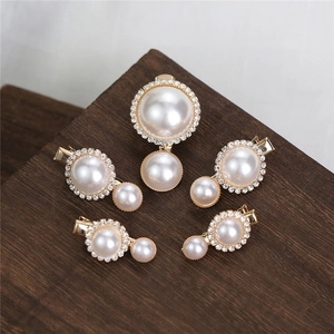 5-piece bridal hair clip set with white pearls and crystals on champagne gold bases