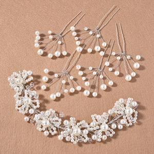 Élégant Ensemble De Vigne De Cheveux Et Épingles À Cheveux De Mariée Fait À La Main Künstliche Perle Cristal Fleur Or Argent Pour Mariage