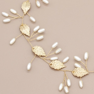 Serre-tête élégant avec feuilles dorées et perles pour robe de cérémonie pour filles