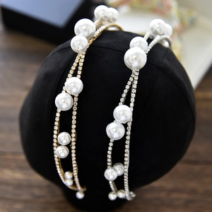 Elegant gold and silver double-layered bridal headbands with pearls and crystals