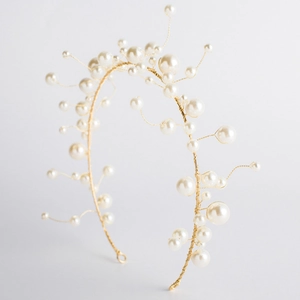 Elegant Handmade Artificial Pearl Headband Gold Wire Winding Bridal Hair Accessories For Wedding Banquet Women Hair Jewelry