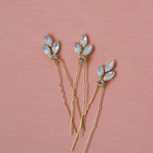 Set da 3 forcine per capelli da sposa dorate con pietre d'opale e cristalli lucidi