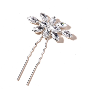 Épingle à cheveux de mariée argentée avec fleurs en cristal marquise pour robes