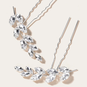 Silver Bridal Leaf Hair Pins Marquise Crystal Rhinestone U-Shaped Hairpin Wedding Party Hair Accessories For Women