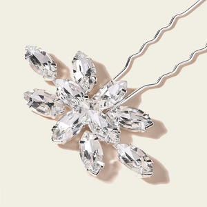 Épingle à cheveux de mariée argentée avec strass marquise au motif floral pour les mariages