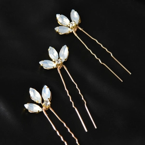 Forcine per Capelli da Sposa in Lega d'Oro Foglia a Forma di U Bastoncini per Capelli Vetro Opale Strass Sposa Donna