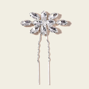 Épingle à cheveux de mariée argentée en U avec motif floral en strass marquise