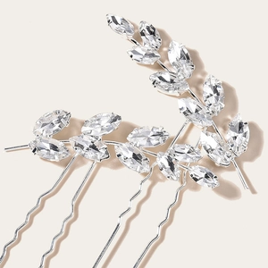 Elegant silver bridal leaf hair pins set with marquise-cut rhinestones for weddings