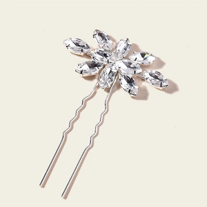 Épingle à cheveux de mariée argentée avec fleurs en cristal marquise pour mariage