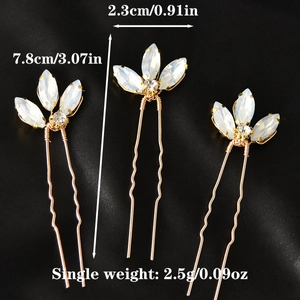 Set di 3 forcine per capelli da sposa dorate a U con strass opale per acconciature