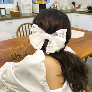 Grande Pince à Cheveux Nœud en Dentelle Blanc Noir Élégant Ruban Organza Brodé Clip à Ressort Accessoire Cheveux Mariage Femme