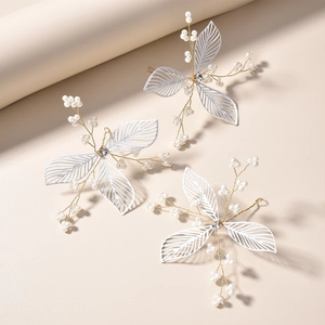 Handmade Alloy Leaf Hair Pins With Imitation Artificial Pearl Rhinestone Gold Copper Wire Bridal Wedding Party Women Hair Jewelry