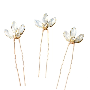 Set di 3 forcine da sposa con cristalli opali marquise e strass in finitura dorata