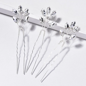 Épingle à Cheveux Élégante en Alliage Avec Strass Marquise Feuilles Accessoire de Mariage Pour Femme Or Argent