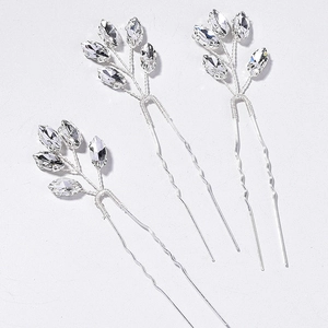 Lot de trois épingles à cheveux de mariée argentées avec cristaux de coupe marquise