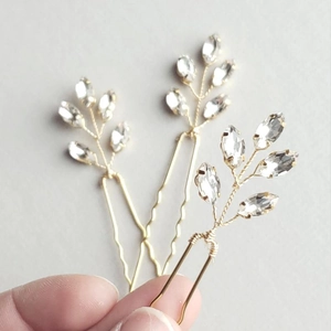 Ensemble de 3 épingles à cheveux de mariée avec cristal marquise et design de feuilles