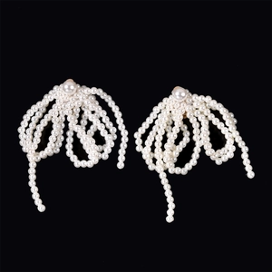 Eleganti Orecchini a Clip con Fiocco e Nappine in Künstliche Perle d'Imitazione per Donna Matrimonio Gioielli Oro Bianco