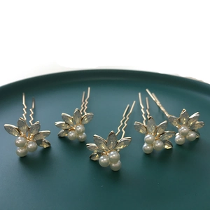 Ensemble de 5 épingles à cheveux de mariée en U avec strass opale et perles