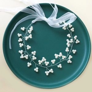 Vigne de Cheveux en Künstliche Perles Faite à la Main Serre-tête de Mariée Élégant Fil d'Argent Bijou de Tête de Mariage Avec Ruban
