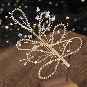 Handmade Bridal Hair Clip Gold Alloy Rhinestone Flower Artificial Pearl Side Clip Elegant Wedding Party Women Hair Jewelry