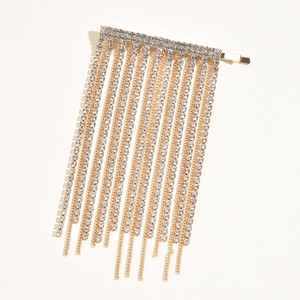 Barrette à cheveux dorée luxueuse avec de longs glands en strass pour fêtes et mariages