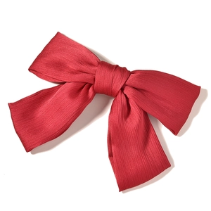 Elegant large red pleated ribbon bow hair clip for bridal wedding and bridesmaid hair styling