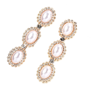 Pair of elegant gold alloy hair clips featuring oval faux pearls with sparkling rhinestones