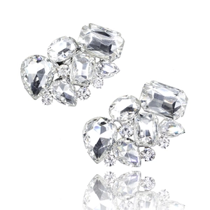 Exaggerated silver crystal shoe clips with pear and emerald cut rhinestones for bridal shoes