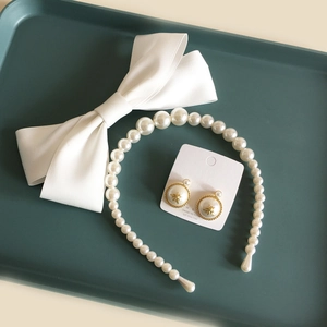 Style Coréen Blanc Nœud en Satin Künstliche Perle Serre-tête Barrette Cheveux Avec Tige en Argent Sterling 925 Mariage Mariée Bijoux