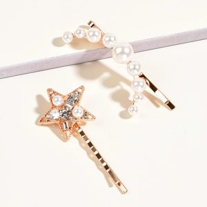Set de barrettes de mariage avec étoiles, lune, perles blanches et strass brillants